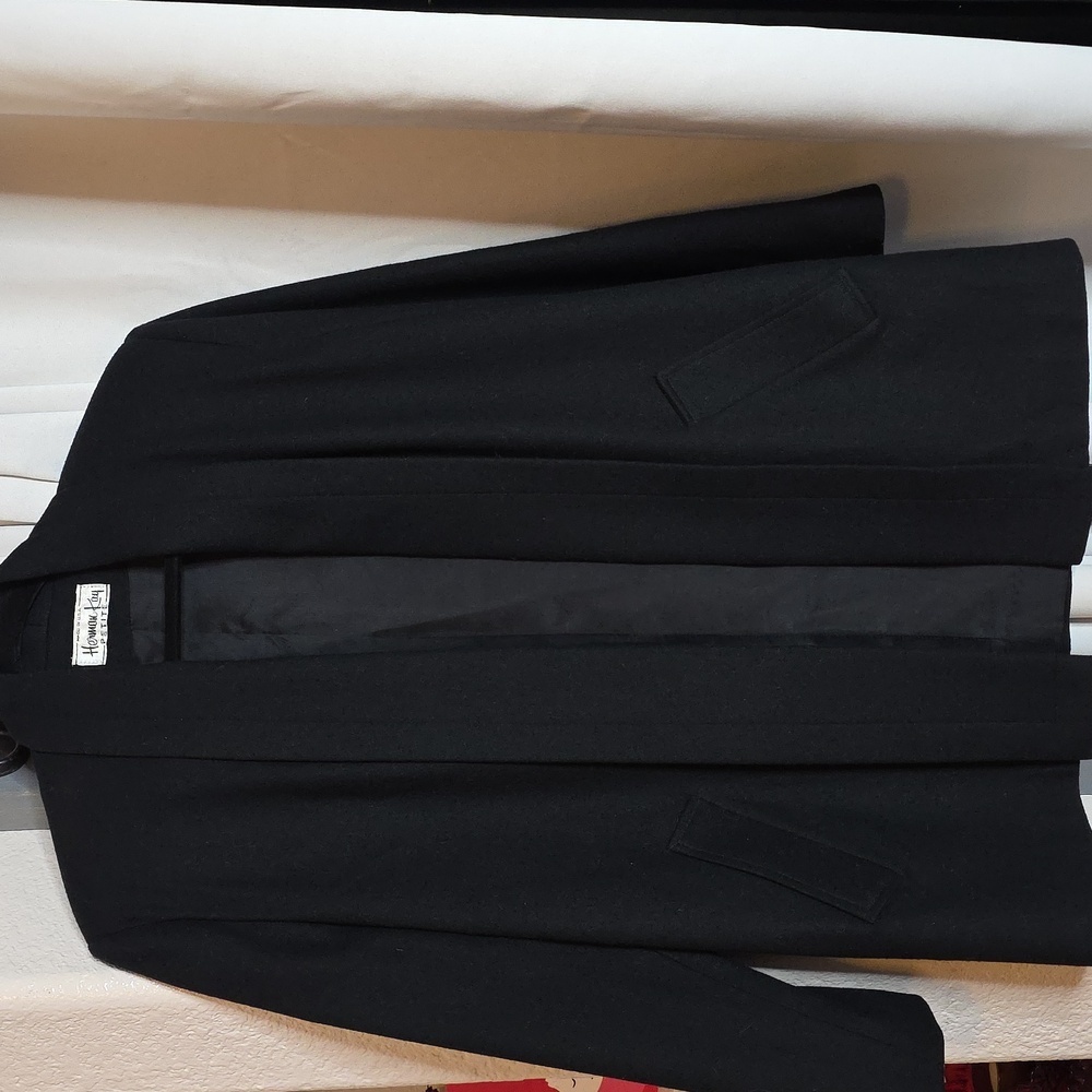 Vintage Herman Kay Black Wool blend Open Front Blazer coat LP
